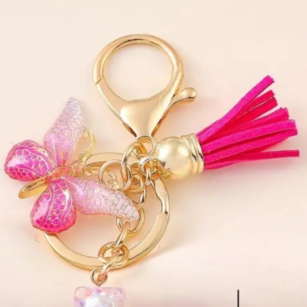 NEW! Resin Letter "L" Initial Keychain Purse Charm w/ Ombre Butterfly & Tassel - Picture 5 of 5